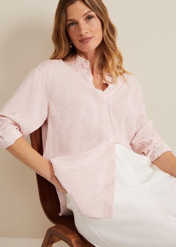 Phase Eight Bernice Stripe Shirts White/Pink Australia | EY1057348